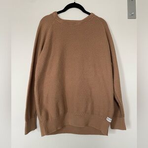 Banks Journal Jerry Knit Cotton Waffle Crew Sweater Tan Brown Large
